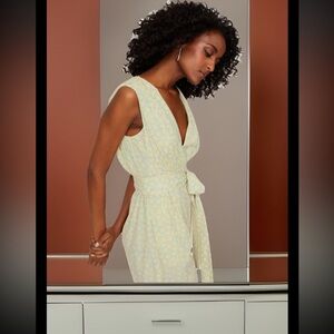 Derek Lam Leaf Plunge Jumpsuit Plunge Neck Line W/Belt & Breezy Wide Legs